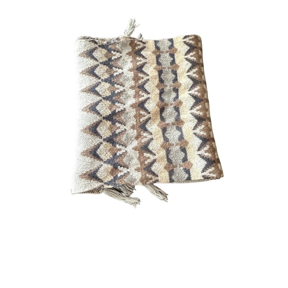 J Crew Wool Blend Gray Taupe Wide Scarf‎ Fringe Trim